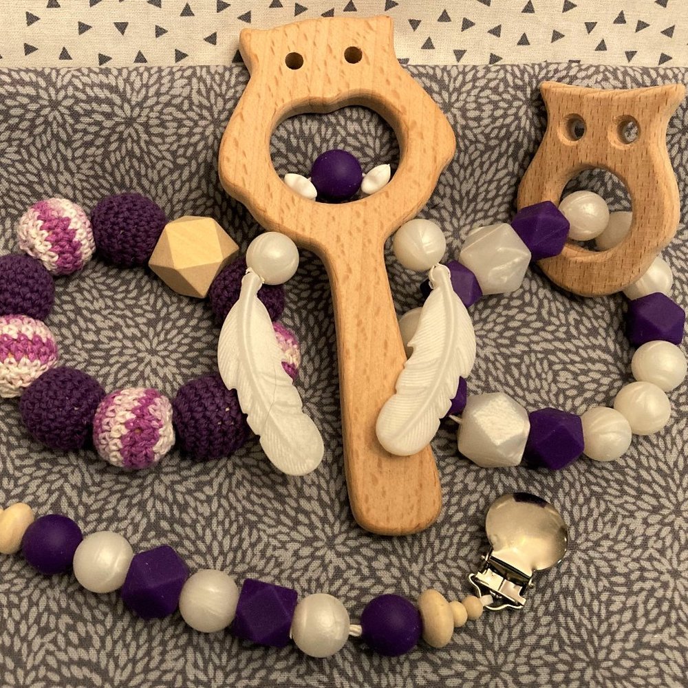 Silicone/Wood Pacifier Dummy Leash/Clip Teethers